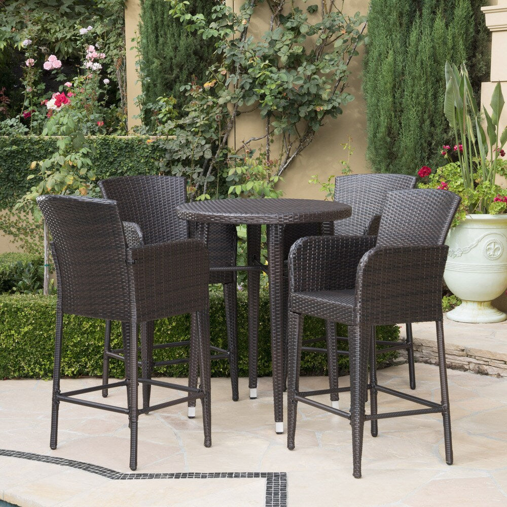 Callum Outdoor 5-piece Wicker 32-inch Round Bar Set by Christopher Knight Home