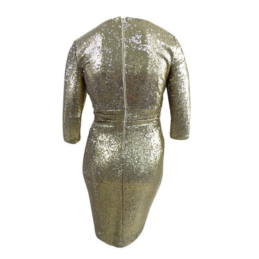 Calvin Klein Women's Faux Wrap Sequin Dress (12, Gold)