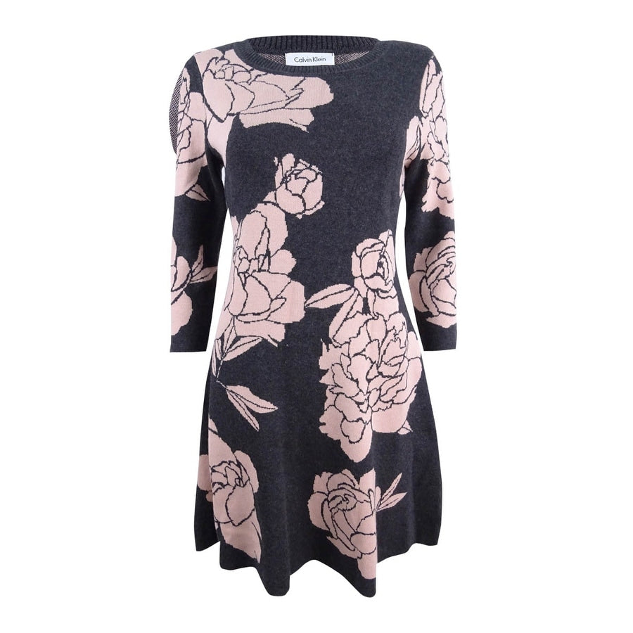 Calvin Klein Women's Floral-Print Fit & Flare Sweater Dress