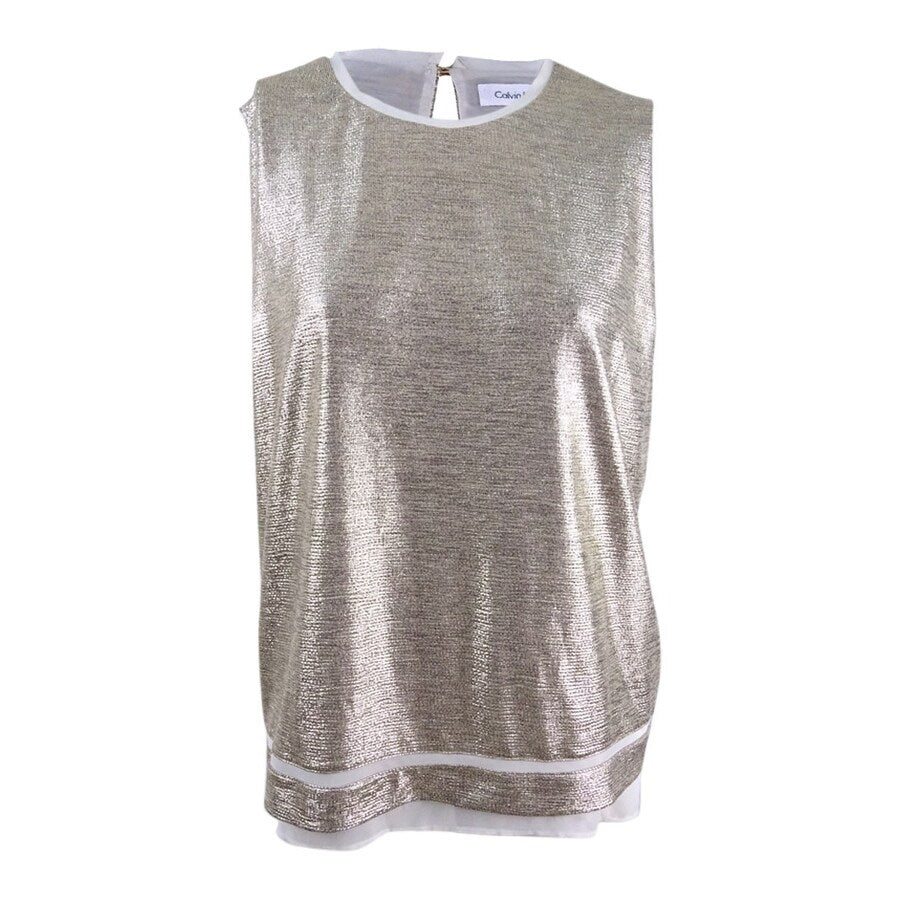 Calvin Klein Women's Plus Size Sleeveless Metallic Blouse