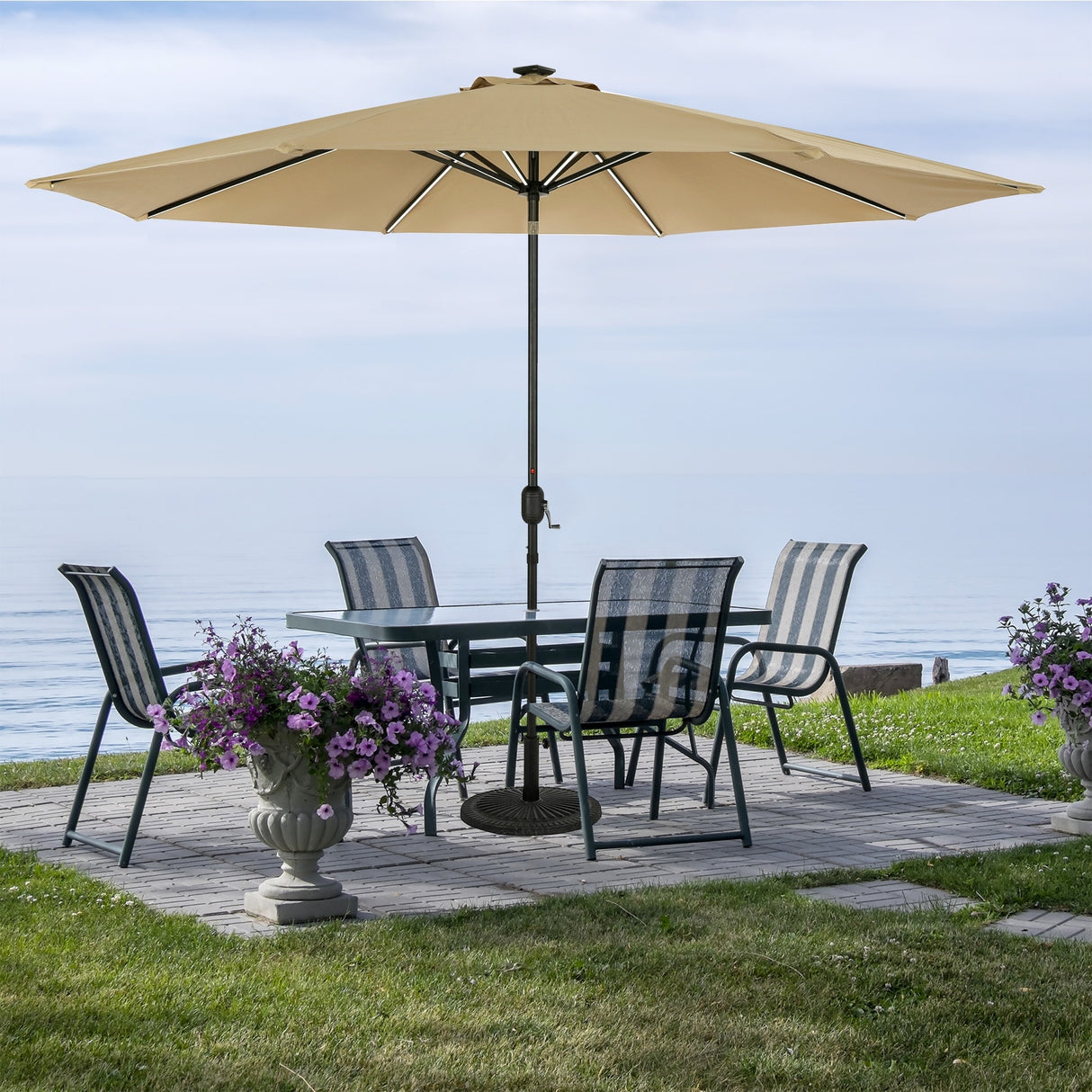 Island Umbrella Calypso II 11-ft Octagon Market Umbrella with Solar LED Strip Lights