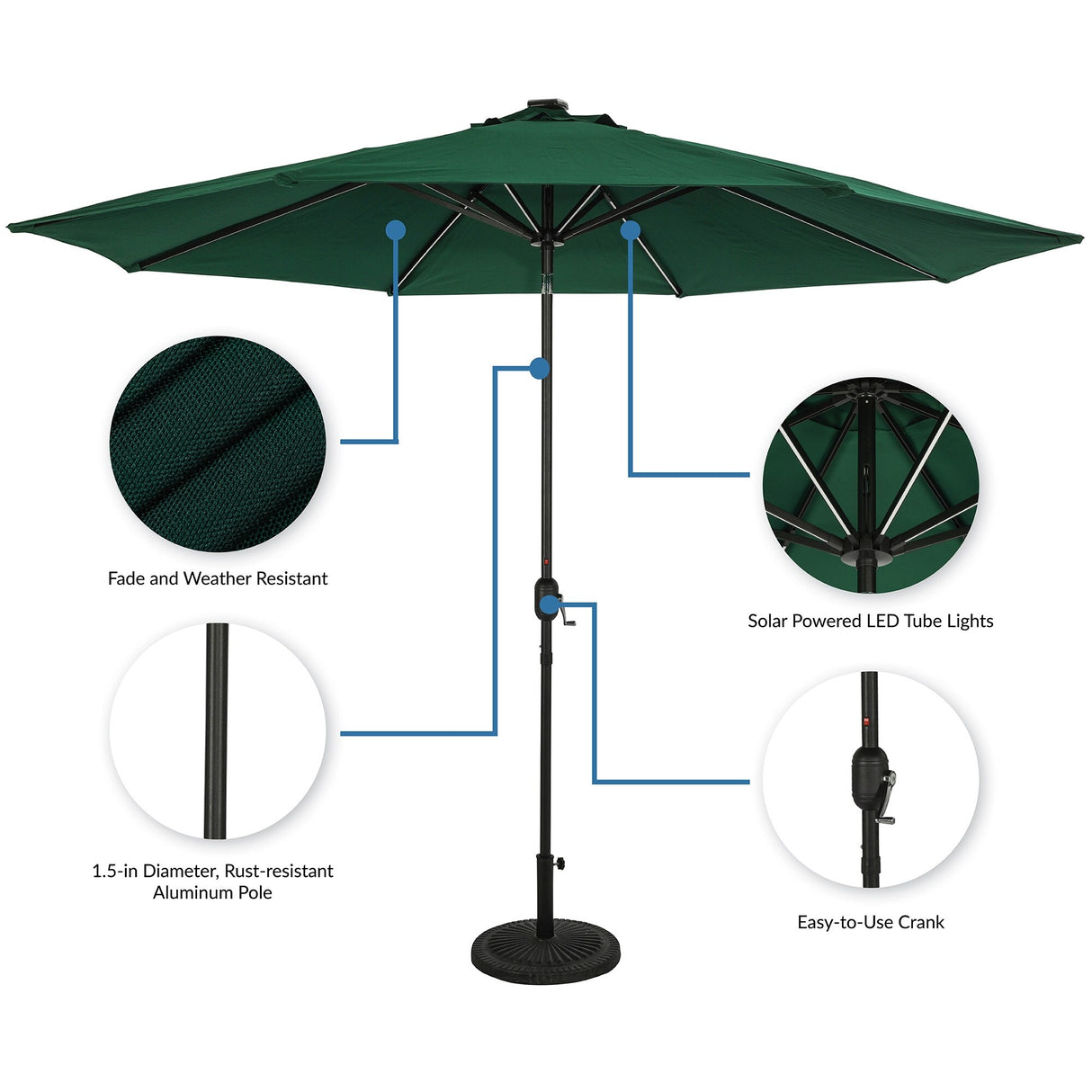 Island Umbrella Calypso II 11-ft Octagon Market Umbrella with Solar LED Strip Lights