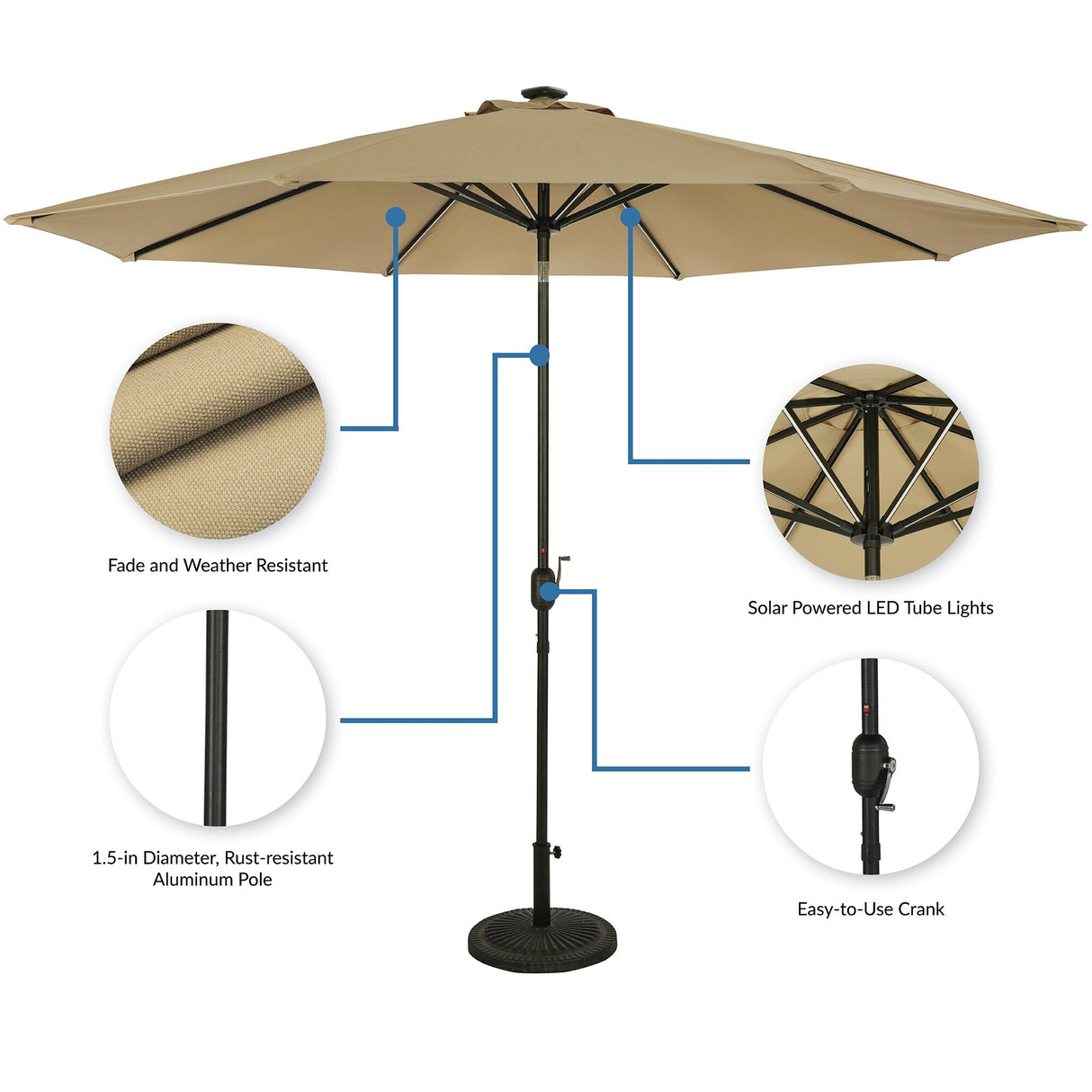 Island Umbrella Calypso II 11-ft Octagon Market Umbrella with Solar LED Strip Lights