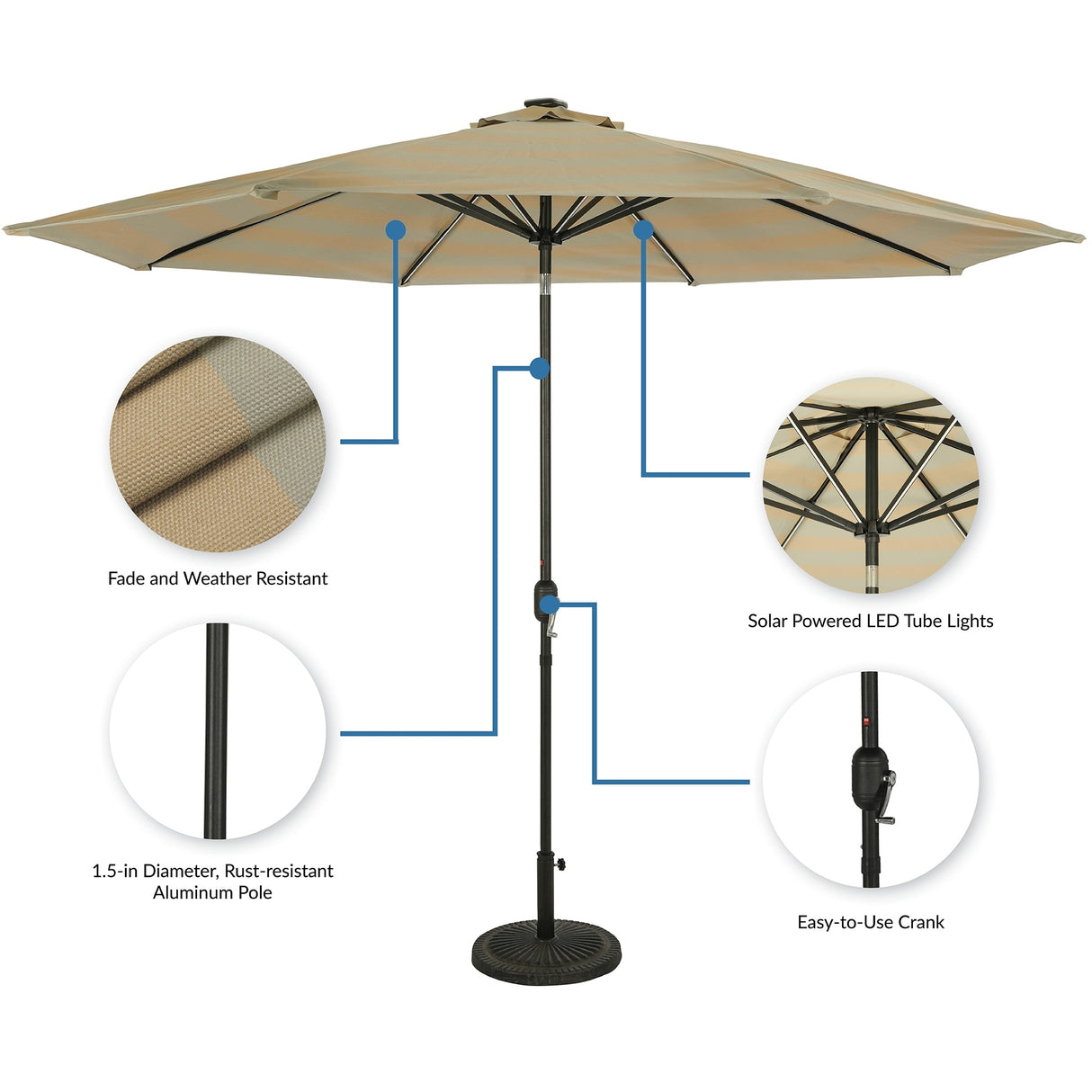 Island Umbrella Calypso II 11-ft Octagon Market Umbrella with Solar LED Strip Lights