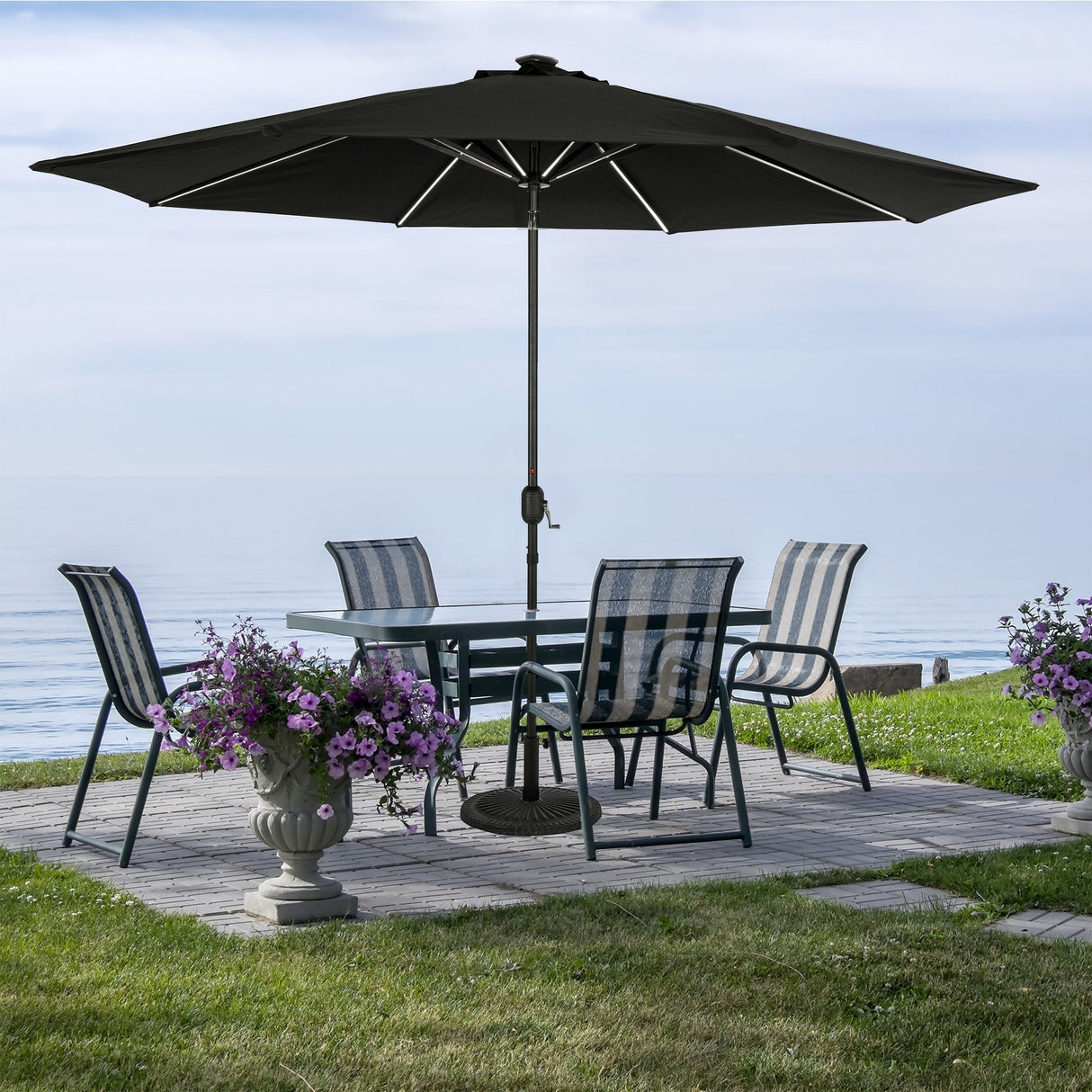 Island Umbrella Calypso II 11-ft Octagon Market Umbrella with Solar LED Strip Lights