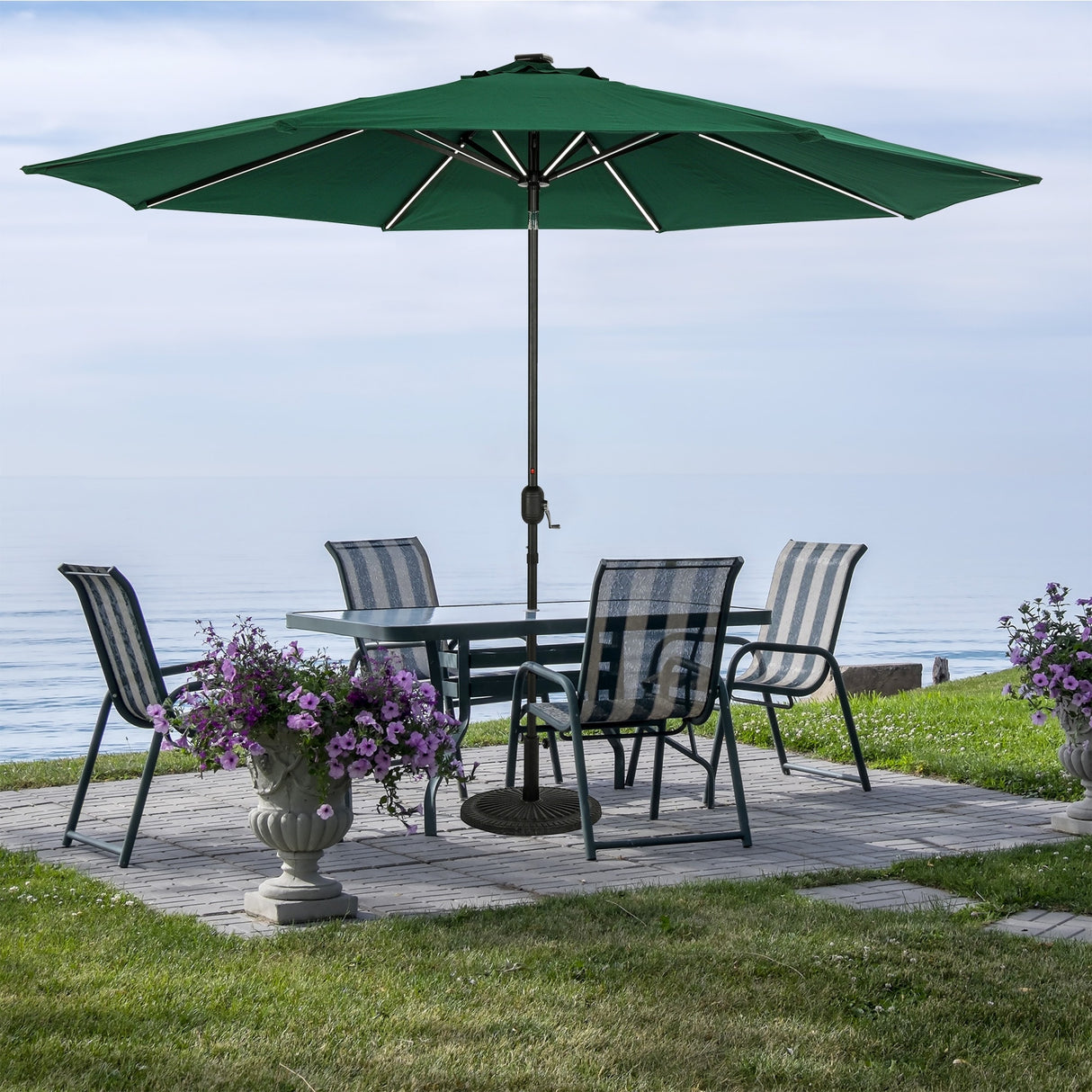 Island Umbrella Calypso II 11-ft Octagon Market Umbrella with Solar LED Strip Lights