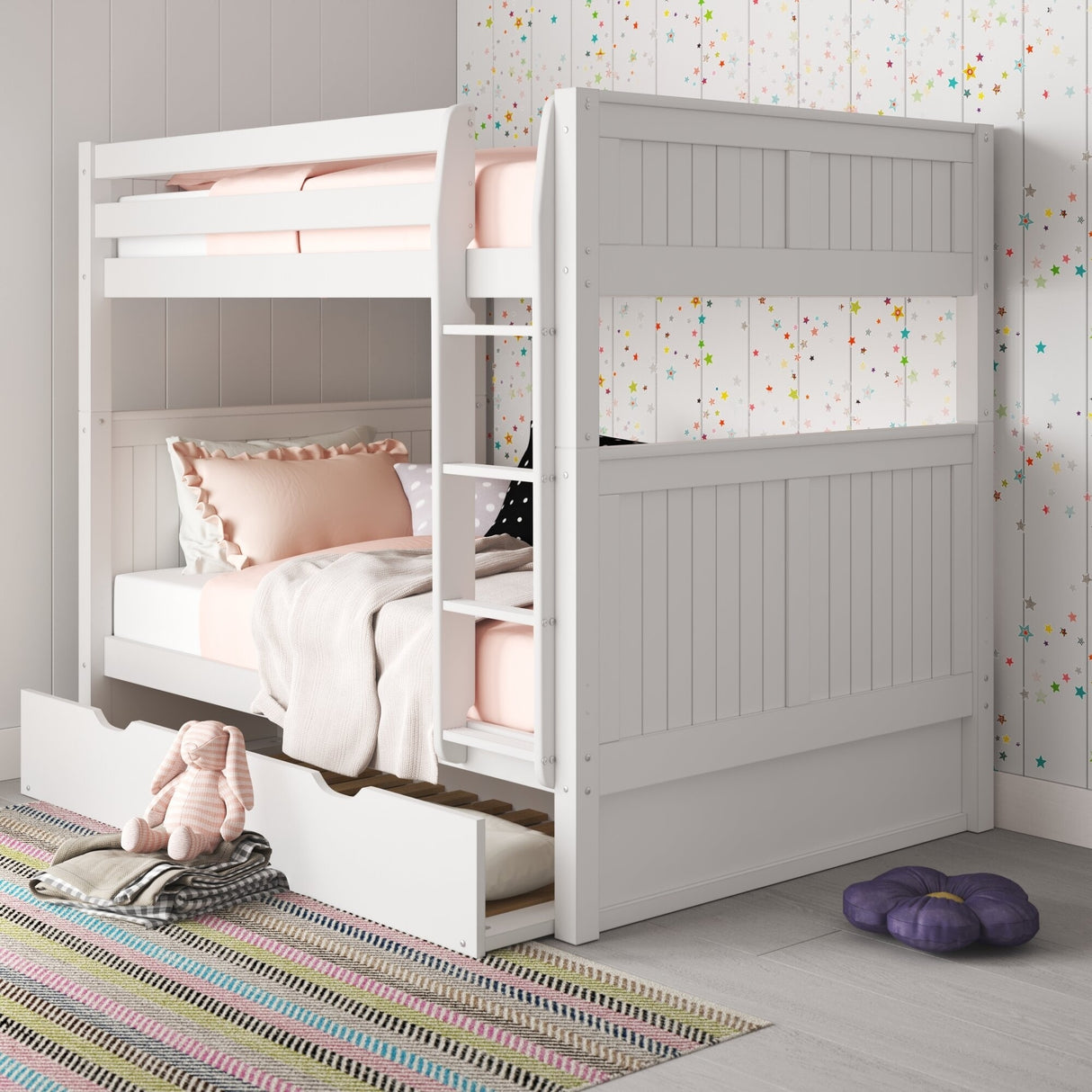 Camaflexi Full over Full Bunk Bed with Twin Trundle - Panel Headboard