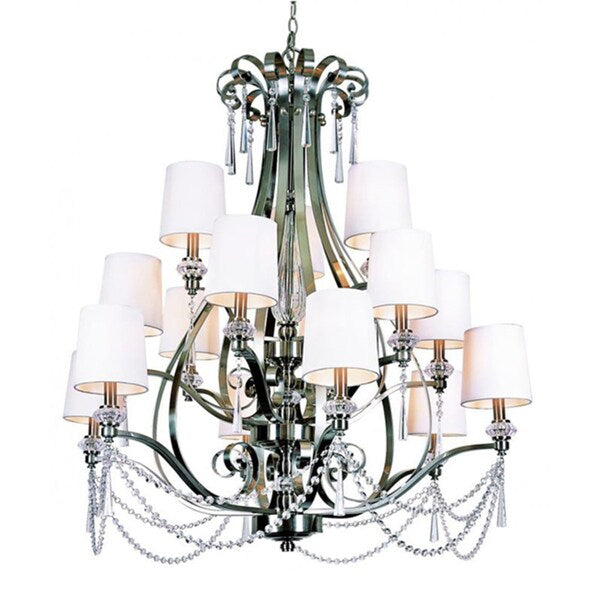 Cambridge 16-Light Brushed Nickel 38 in. Chandelier with White Linen