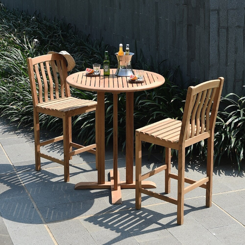 Cambridge Casual Sherwood 3-Piece Teak Bar Height Bistro Set