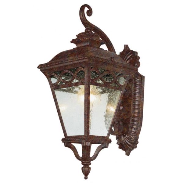 Cambridge Rust Finish Outdoor Wall Lantern With a Seeded Shade