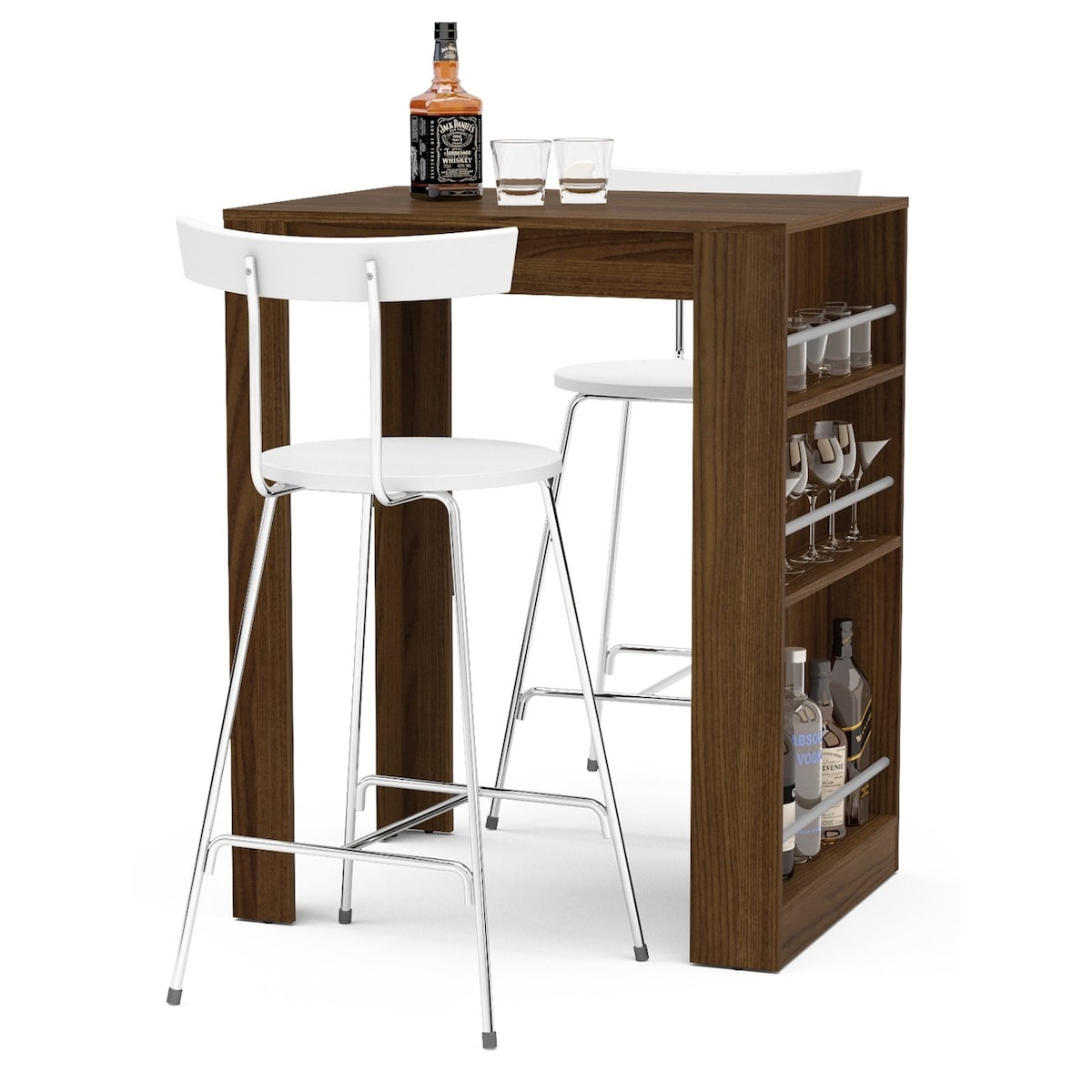 Cambridge Stylish Bar Table, Brown Finish, Wine Storage