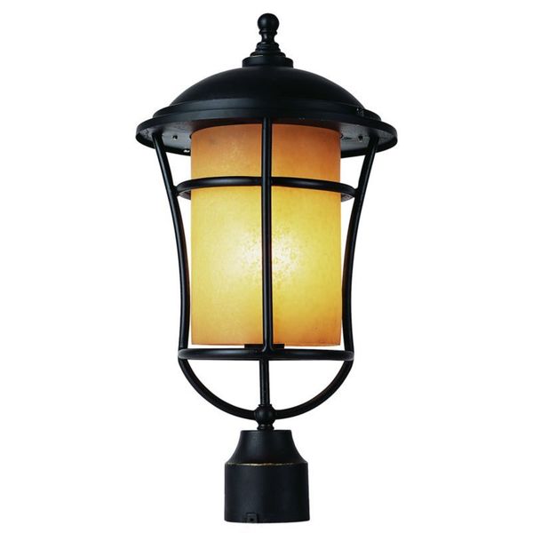 Cambridge Weathered Bronze Finish Outdoor Post Head with Amber Shade