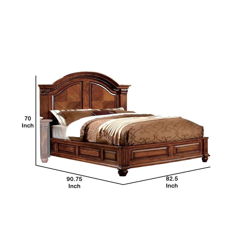 Camelback Headboard California King Bed with Paneled Details, Brown