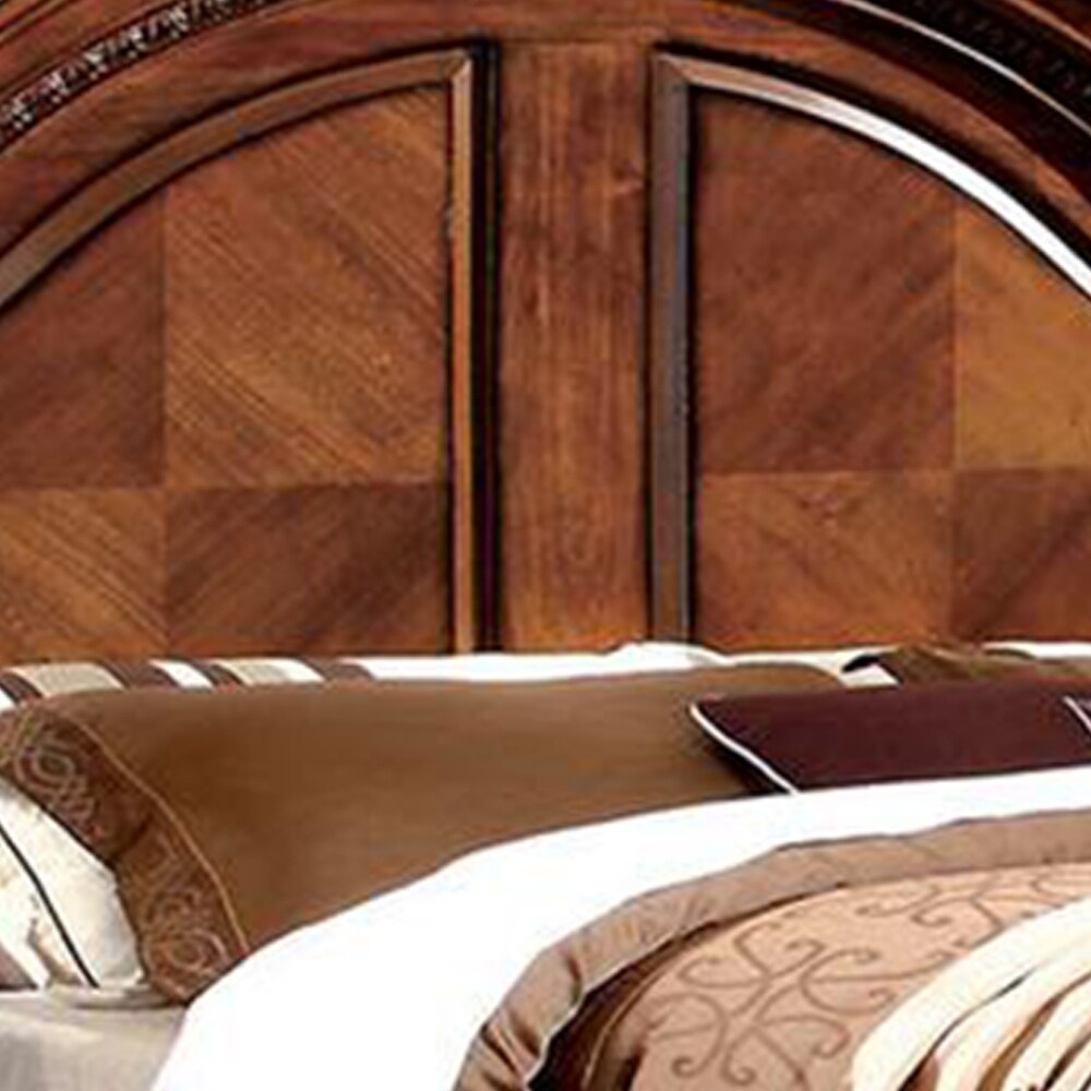 Camelback Headboard California King Bed with Paneled Details, Brown
