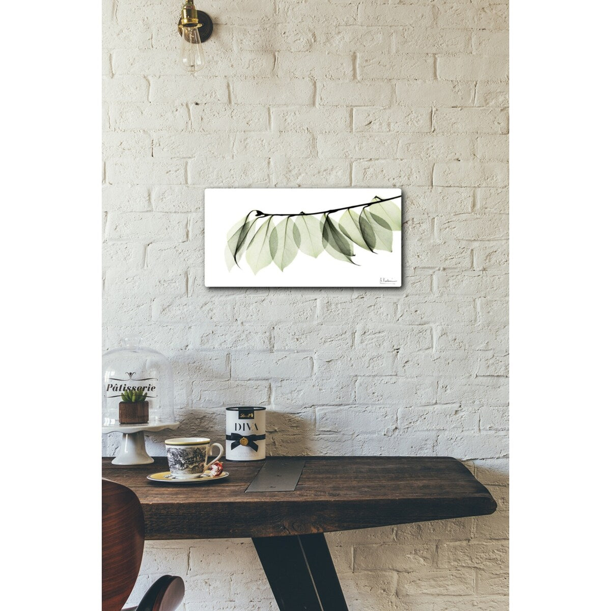 Camelia Leaf In White 24x12 Gallery Wrapped Stretched Canvas