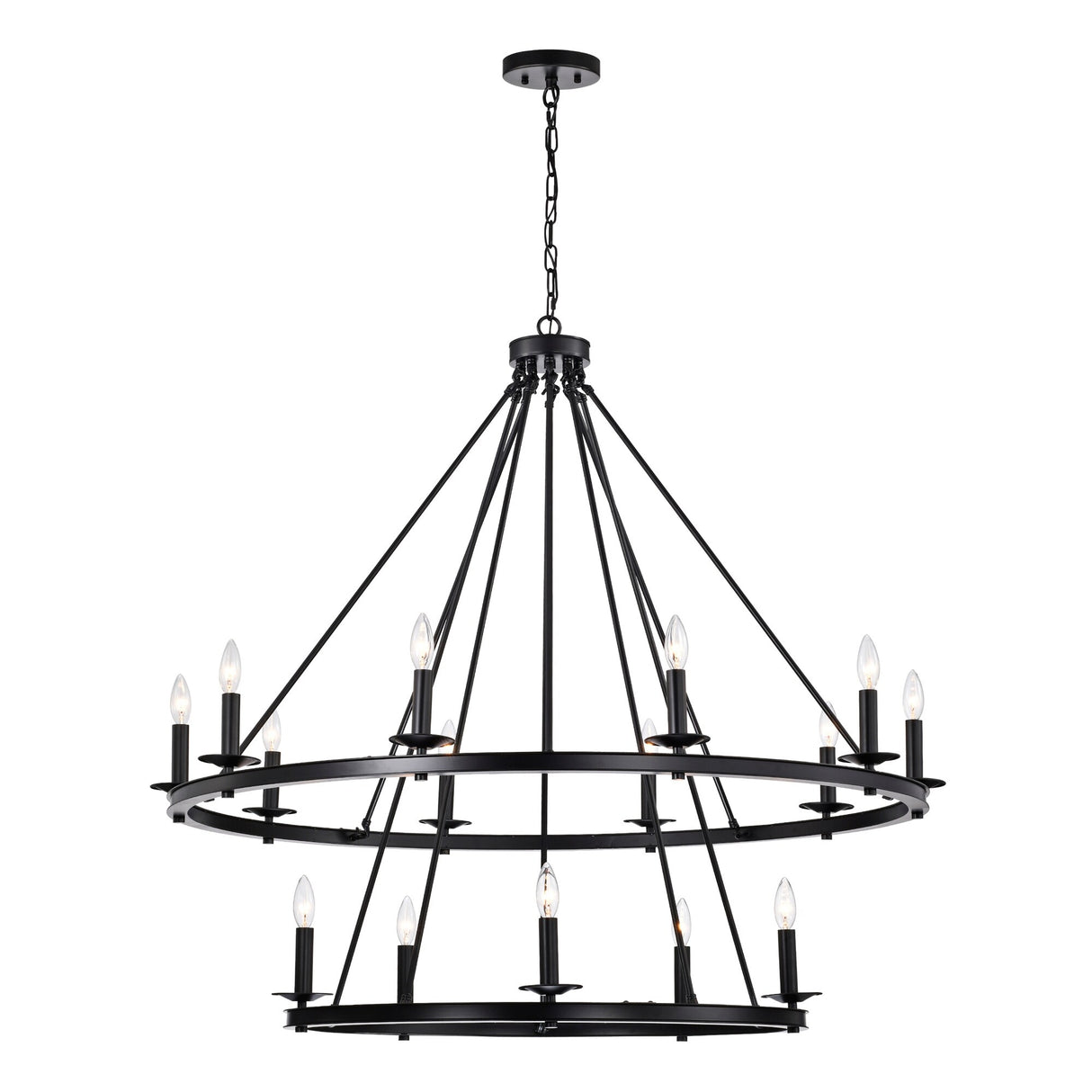 Camilla Candle Style Wagon Wheel 45 Inch Chandelier Matte Black Finish with 15 Light