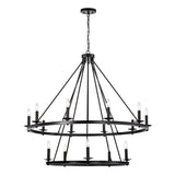 Camilla Candle Style Wagon Wheel 45 Inch Chandelier Matte Black Finish with 15 Light
