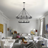 Camilla Candle Style Wagon Wheel 45 Inch Chandelier Matte Black Finish with 15 Light