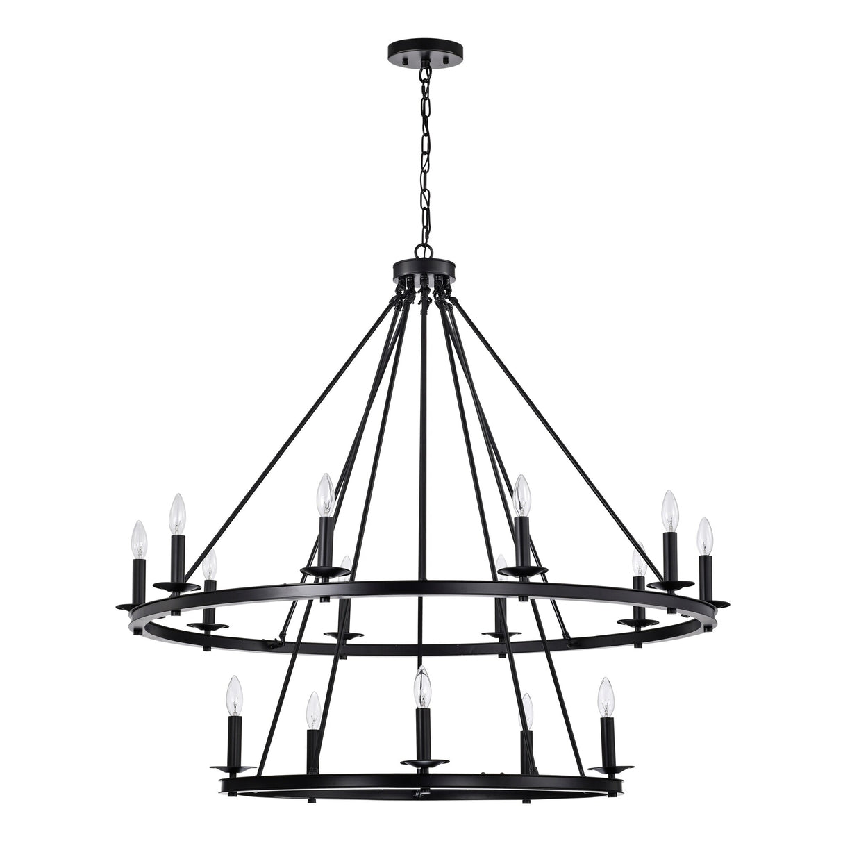 Camilla Candle Style Wagon Wheel 45 Inch Chandelier Matte Black Finish with 15 Light