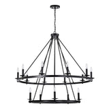 Camilla Candle Style Wagon Wheel 45 Inch Chandelier Matte Black Finish with 15 Light
