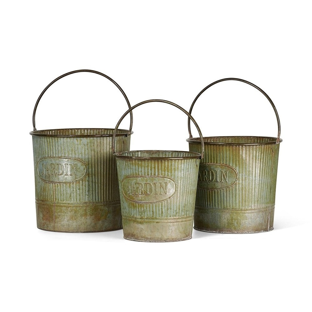 Camilla Galvanized Buckets with Rusted Finish - Set of 3