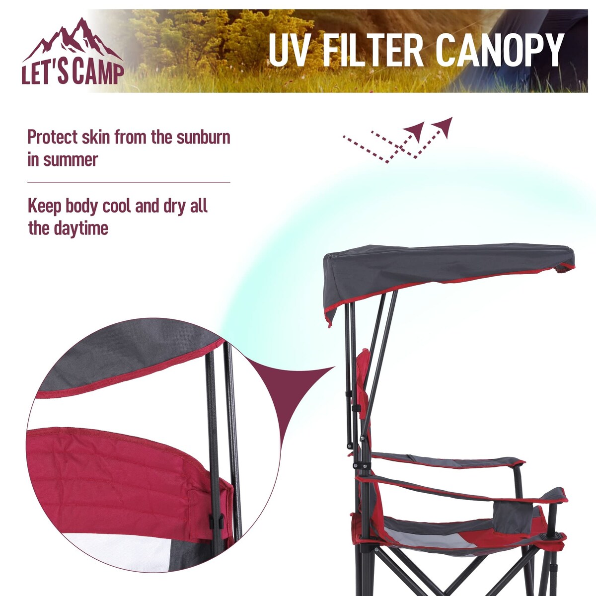 Camp Chair with Shade Canopy Folding Camping Chair with Cup Holder and Carry Bag, Heavy Duty 350 LBS