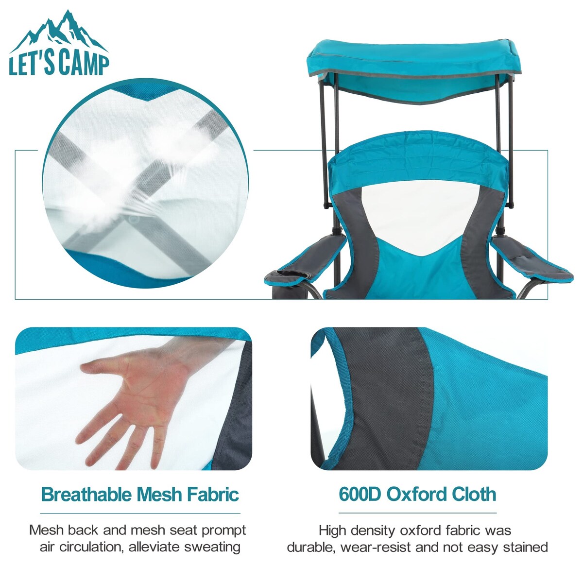 Camp Chair with Shade Canopy Folding Camping Chair with Cup Holder and Carry Bag, Heavy Duty 350 LBS
