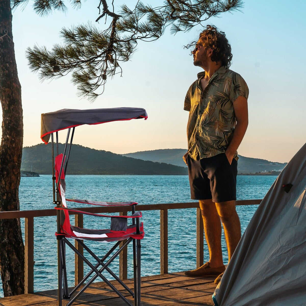 Camp Chair with Shade Canopy Folding Camping Chair with Cup Holder and Carry Bag, Heavy Duty 350 LBS