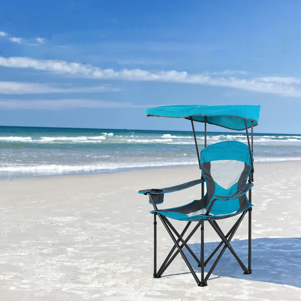 Camp Chair with Shade Canopy Folding Camping Chair with Cup Holder and Carry Bag, Heavy Duty 350 LBS