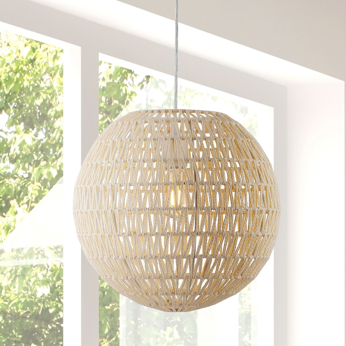 Campana 1-Light Bohemian Modern Woven Rattan/Iron LED Pendant, by JONATHAN Y
