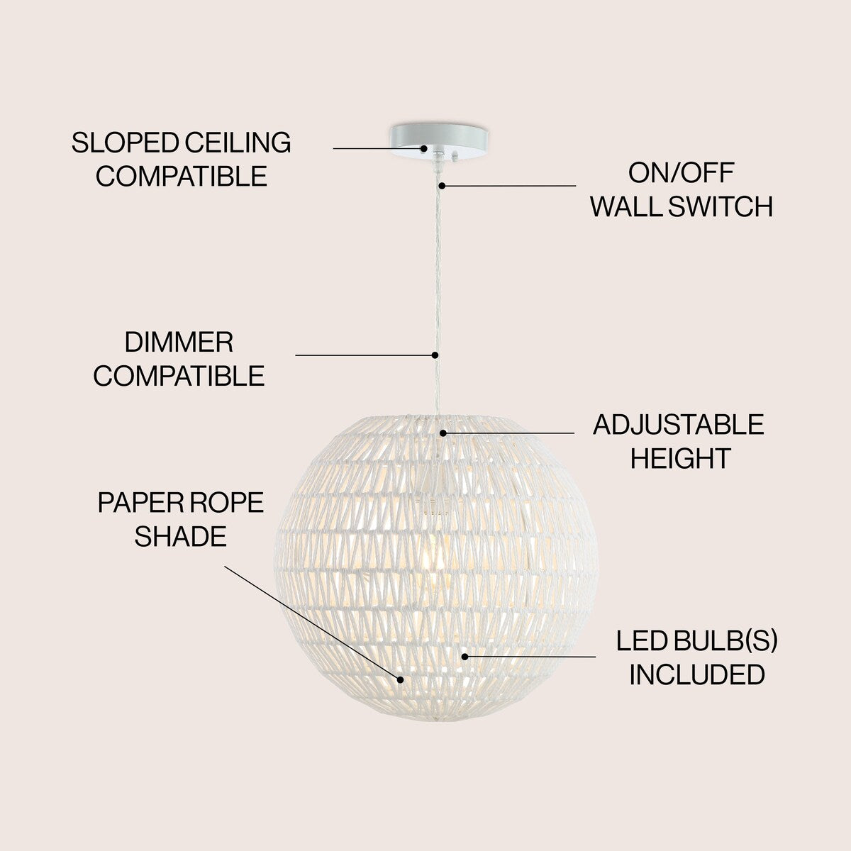 Campana 1-Light Bohemian Modern Woven Rattan/Iron LED Pendant, by JONATHAN Y