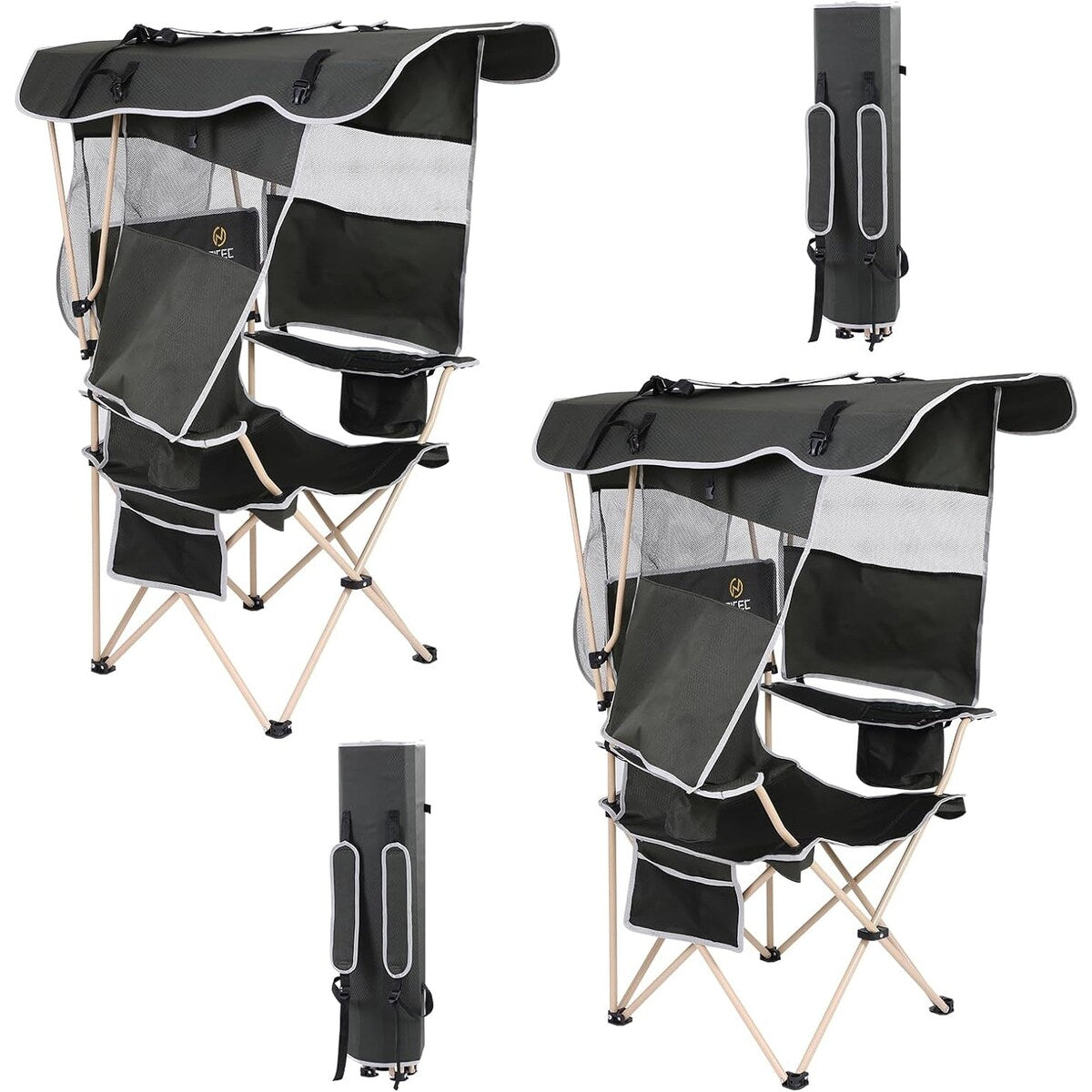 Camping Chair with Shade Canopy, Portable Camping Chairs, Detachable Shade Canopy, Side-Pocket and Cupholder