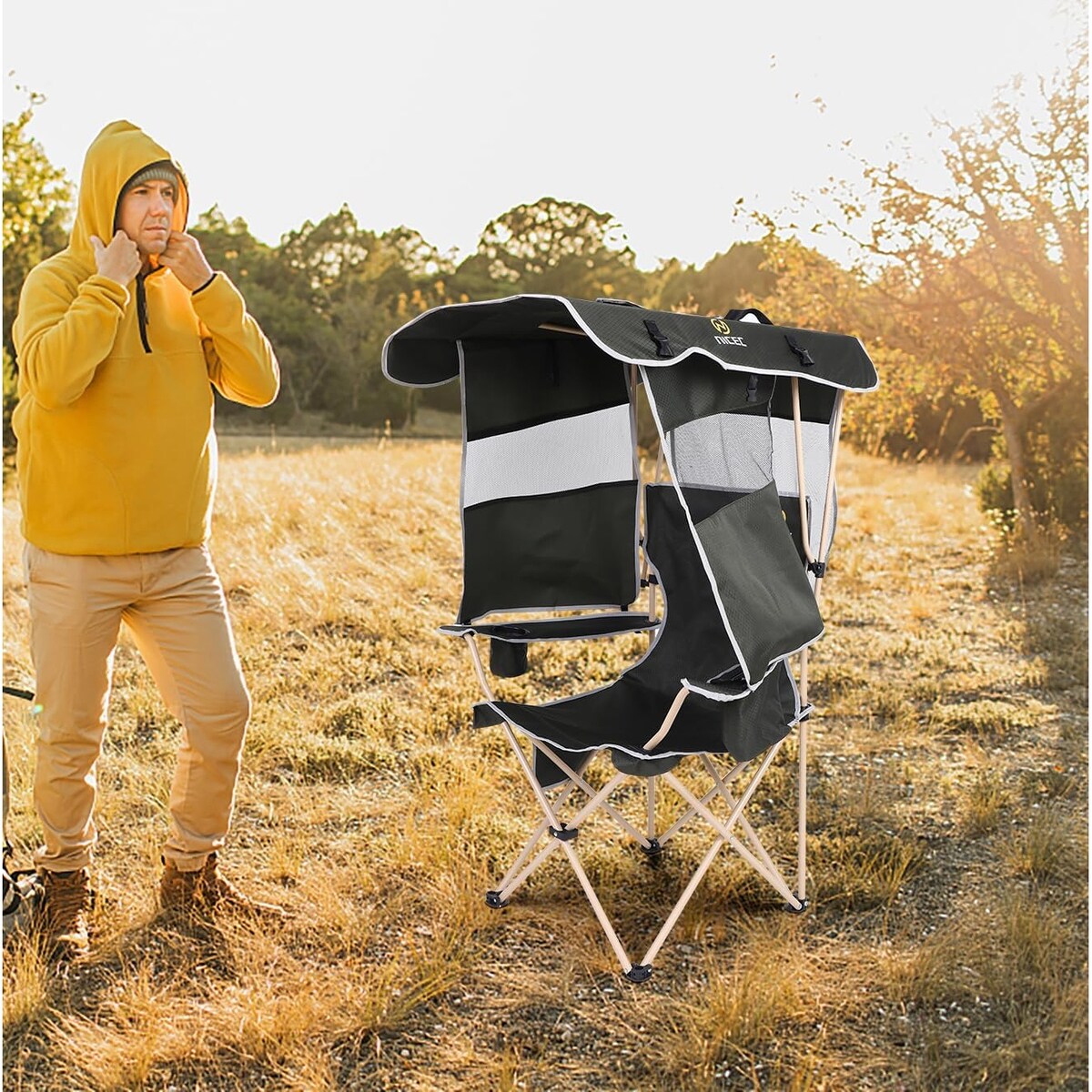 Camping Chair with Shade Canopy, Portable Camping Chairs, Detachable Shade Canopy, Side-Pocket and Cupholder