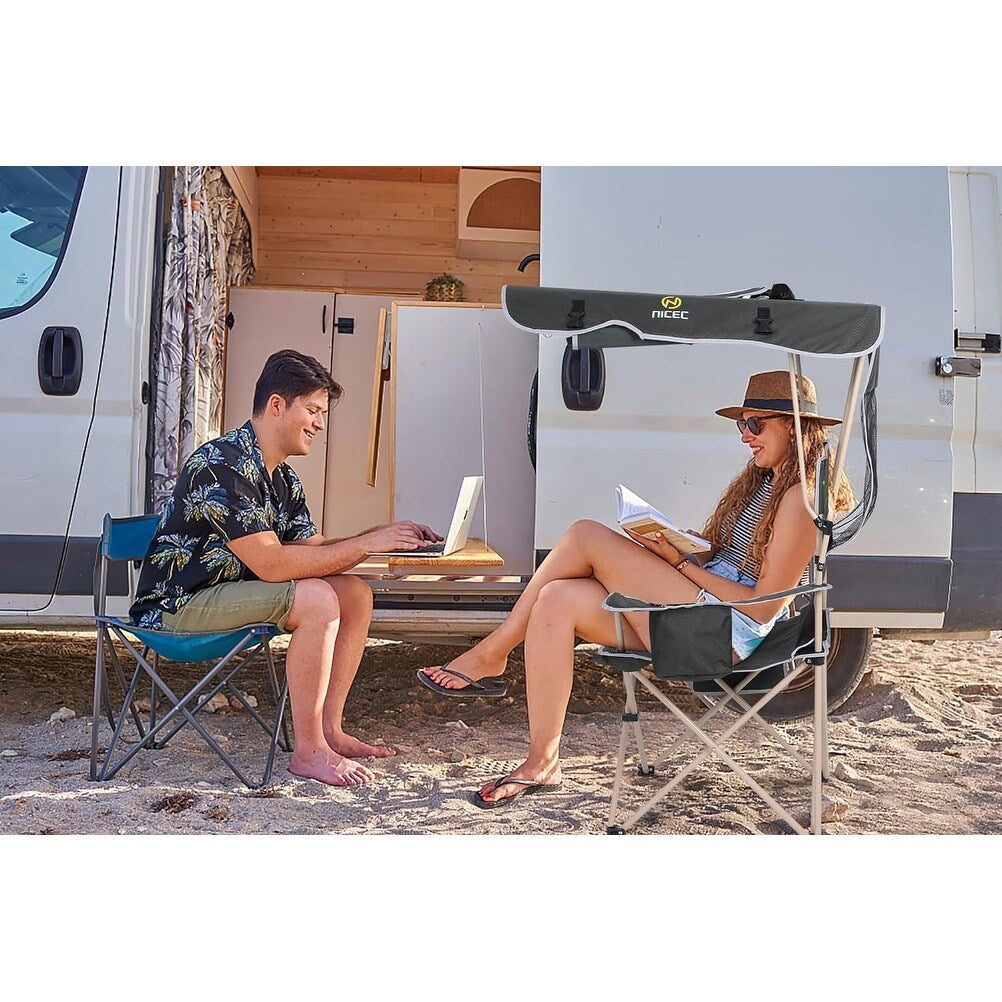 Camping Chair with Shade Canopy, Portable Camping Chairs, Detachable Shade Canopy, Side-Pocket and Cupholder