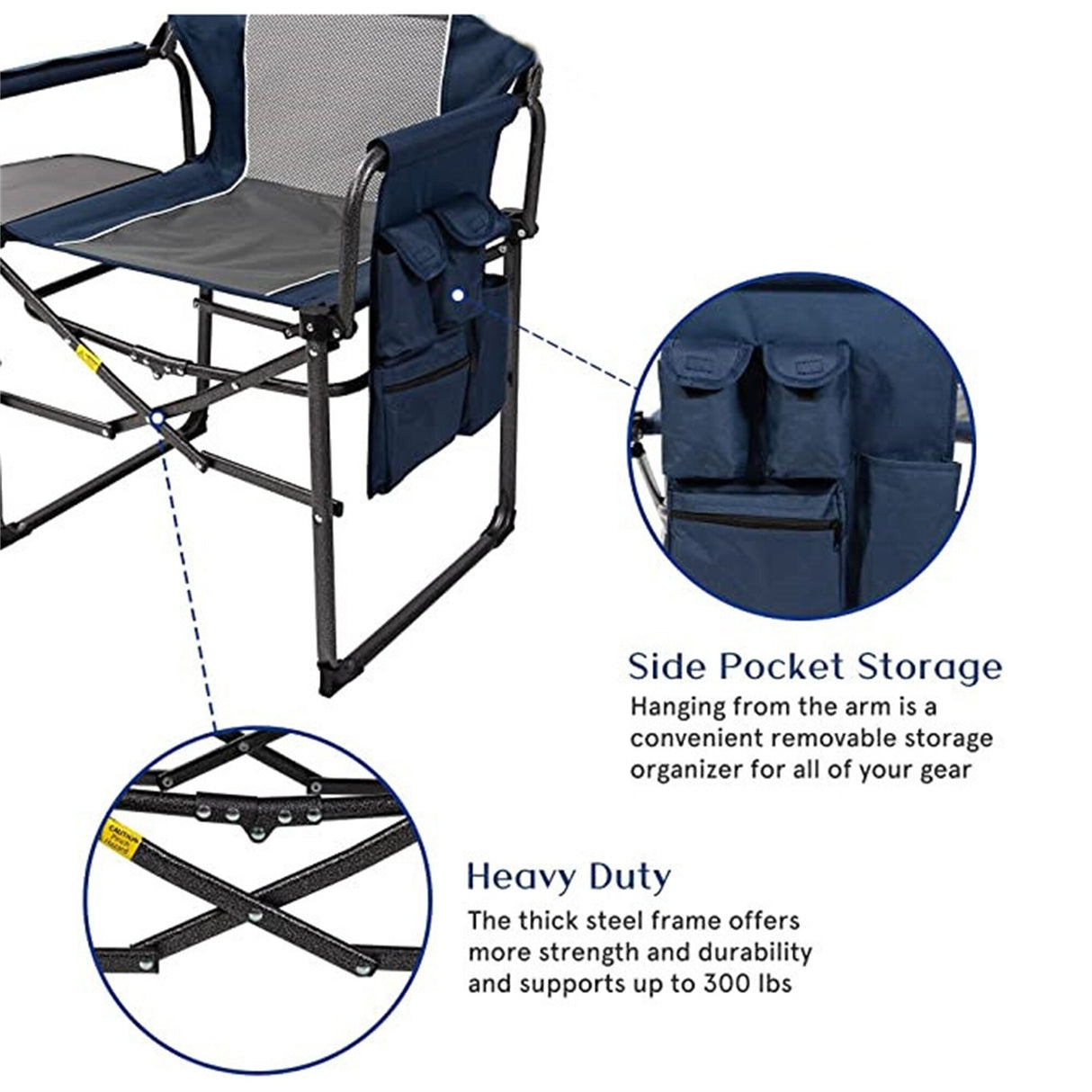 Camping Chair, Outdoor Reclining W/ Foldable Cup Holder & Side Pocket