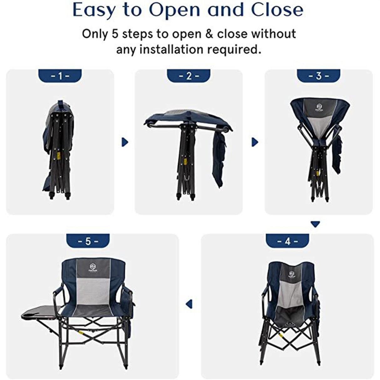 Camping Chair, Outdoor Reclining W/ Foldable Cup Holder & Side Pocket