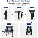 Camping Chair, Outdoor Reclining W/ Foldable Cup Holder & Side Pocket