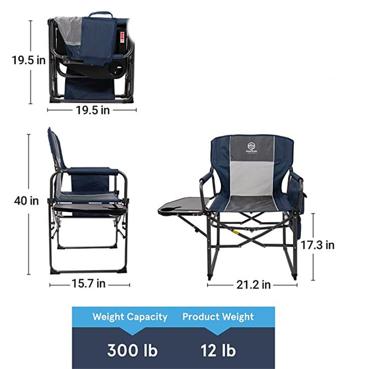 Camping Chair, Outdoor Reclining W/ Foldable Cup Holder & Side Pocket