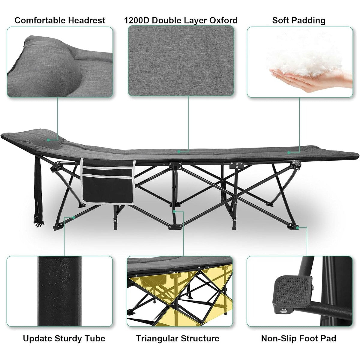 Camping Cot for Adults with Cushion and Pillow