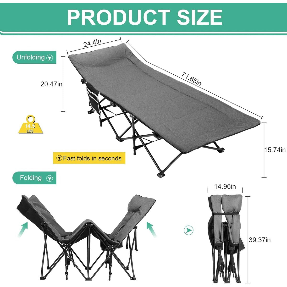 Camping Cot for Adults with Cushion and Pillow