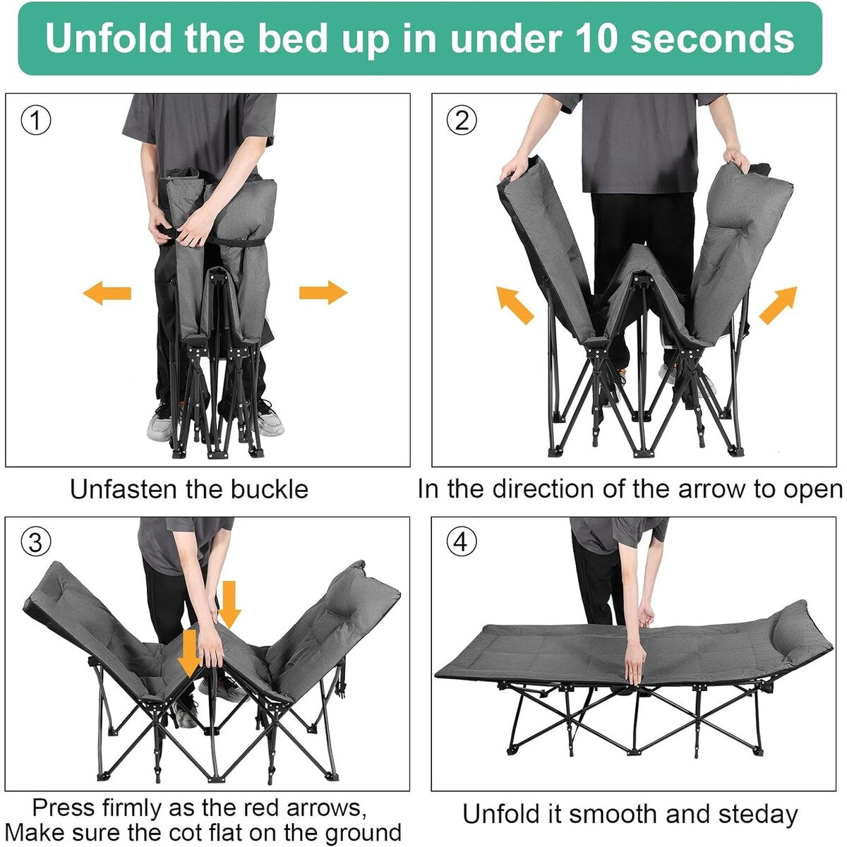 Camping Cot for Adults with Cushion and Pillow