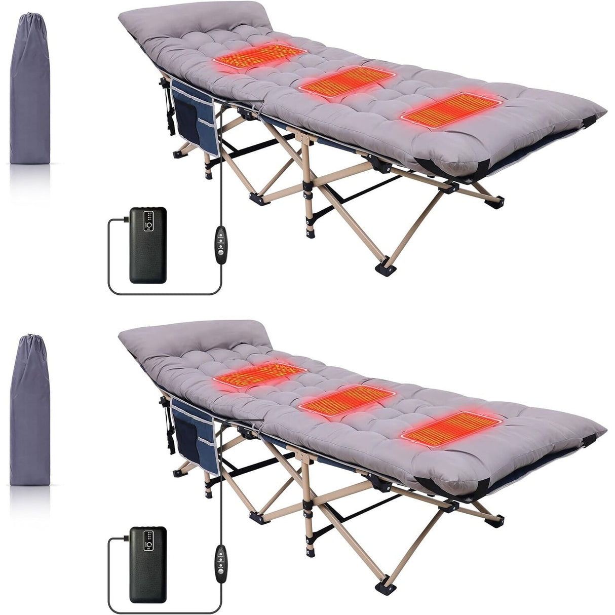 Camping Cot, Heated Camping Cot Folding Cot for Adults with Heated Mattress, Folding Bed, Carry Bag - 74 x 26.5