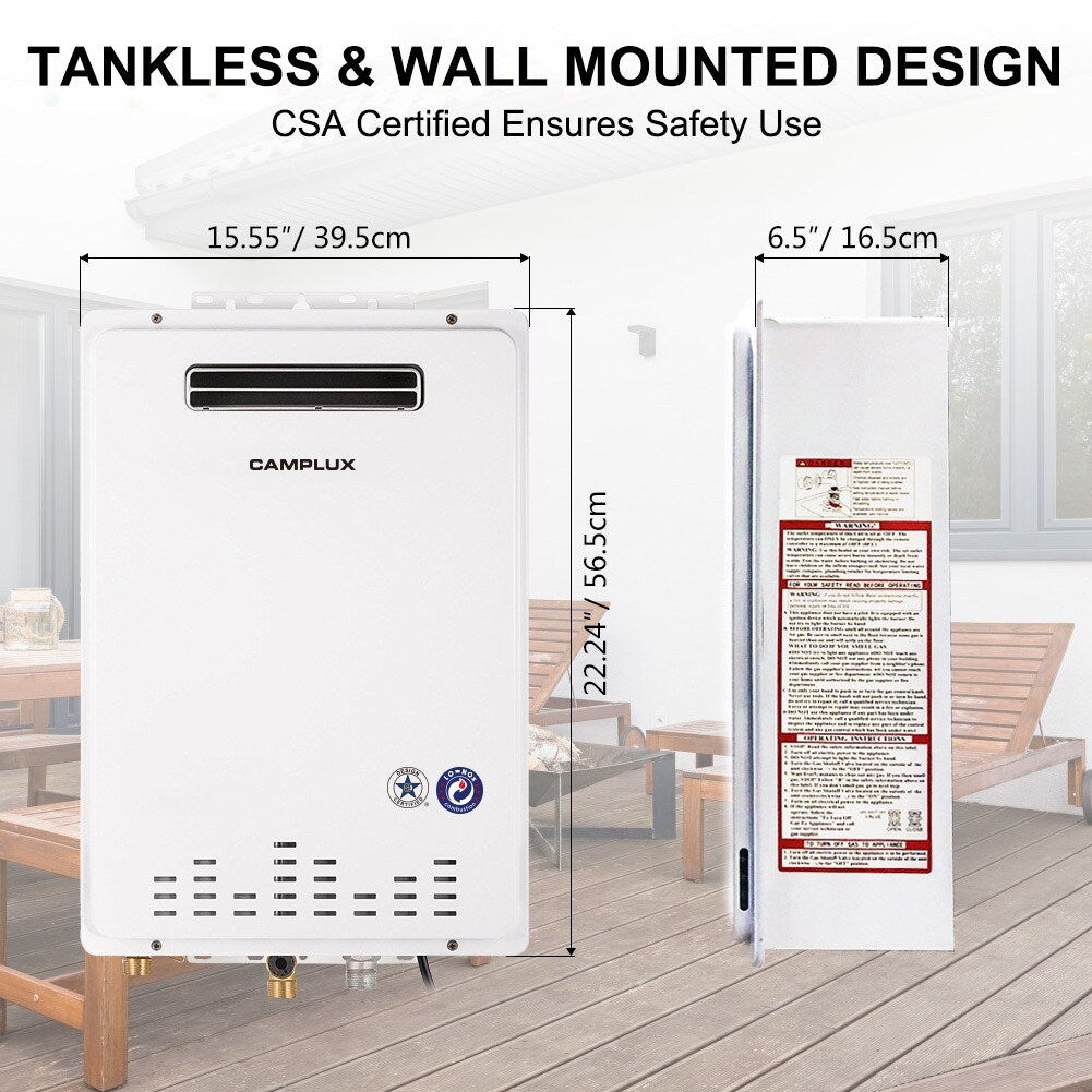 Camplux 26L 6.86 GPM High Capacity Outdoor Propane Gas Tankless Water Heater Flow Control Residential CAS Certification