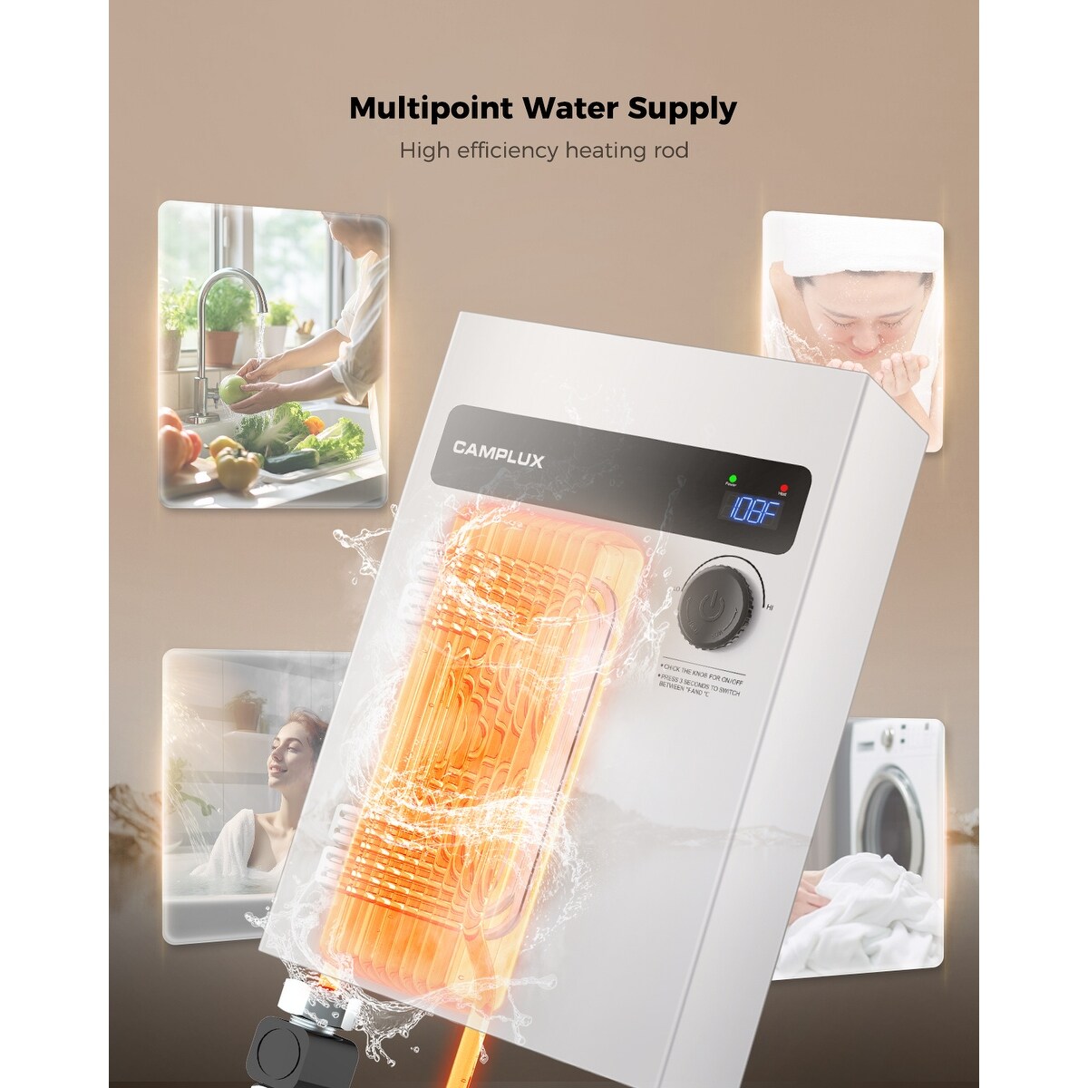 CAMPLUX 5.3 GPM 27kW Tankless Electric Water Heater