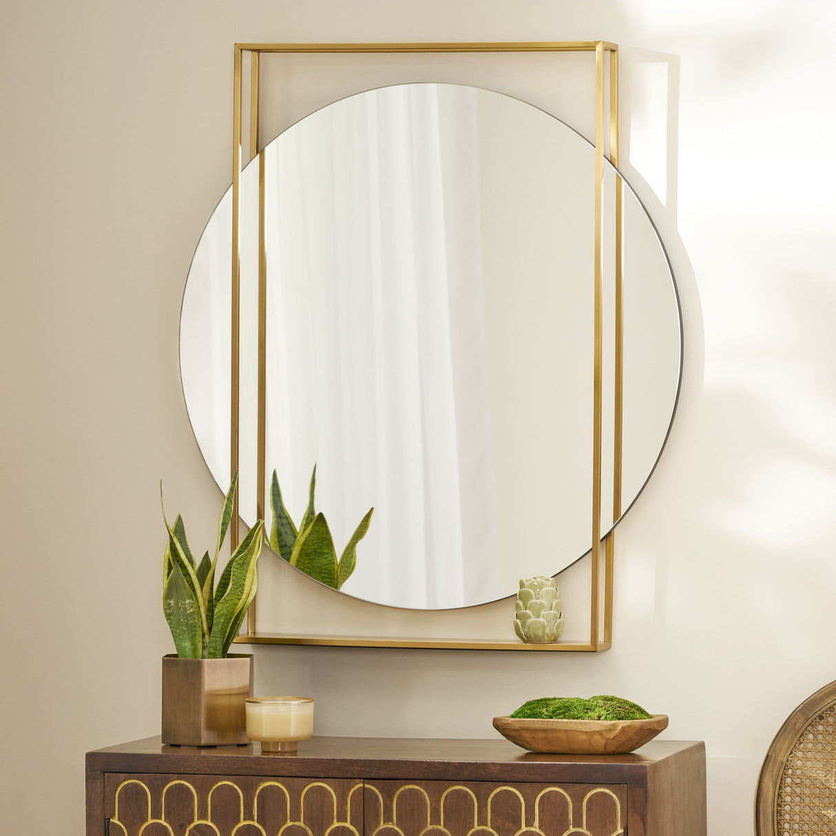 Canaan Modern Round Framed Wall Mirror by Christopher Knight Home - 36.00" H x 31.50" W x 3.25" D