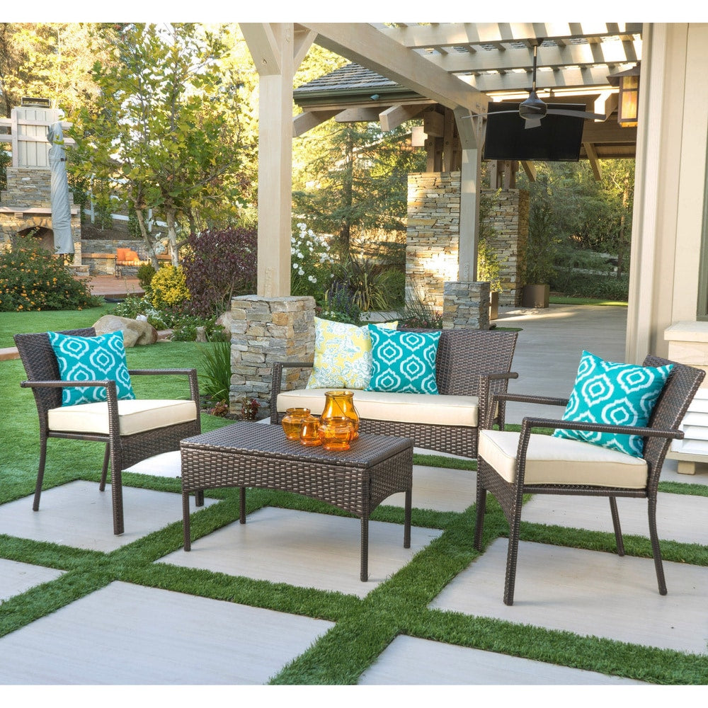 Cancun Outdoor 4-piece Wicker Chat Set by Christopher Knight Home