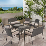 Cancun Outdoor 8 Seater Wicker Chat Set with Cushions by Christopher Knight Home