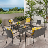 Cancun Outdoor 8 Seater Wicker Chat Set with Cushions by Christopher Knight Home