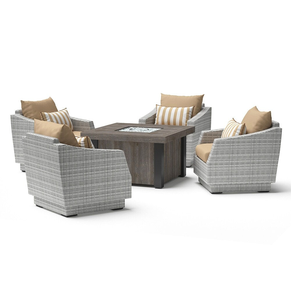 Cannes 5 Piece Sunbrella Outdoor Patio Fire Chat Set