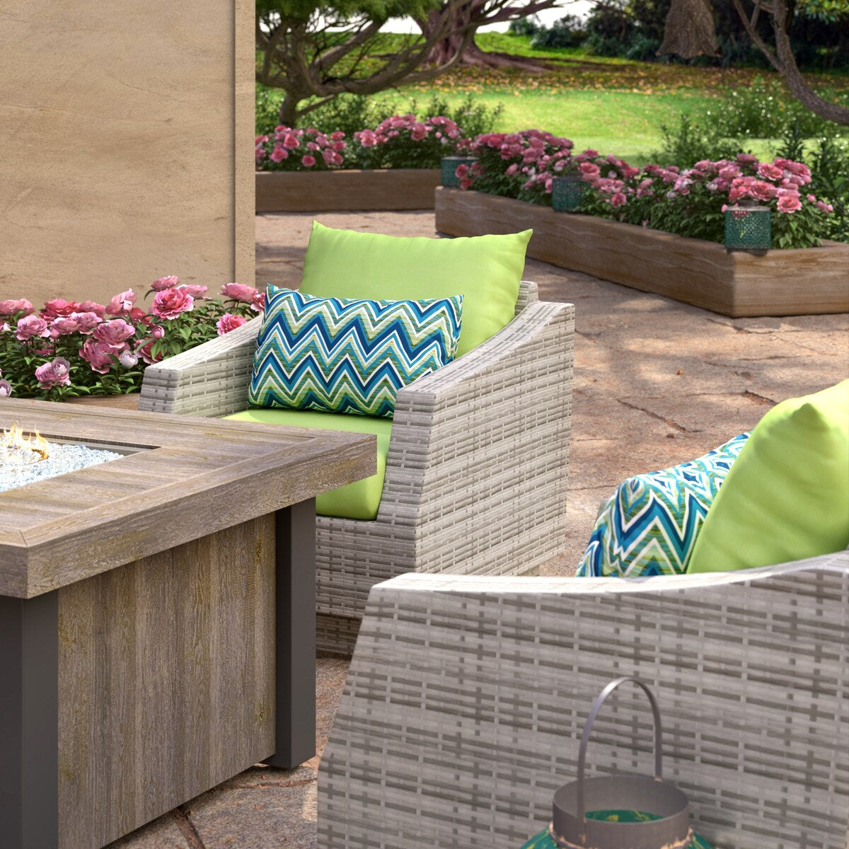 Cannes 5 Piece Sunbrella Outdoor Patio Fire Chat Set